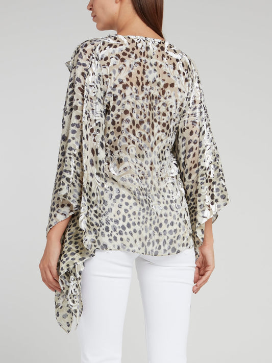Шифоновая блузка с оборками и леопардовым принтом