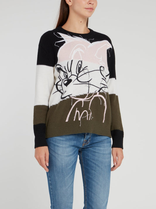 Tom and Jerry Colour Block Knitted Pullover