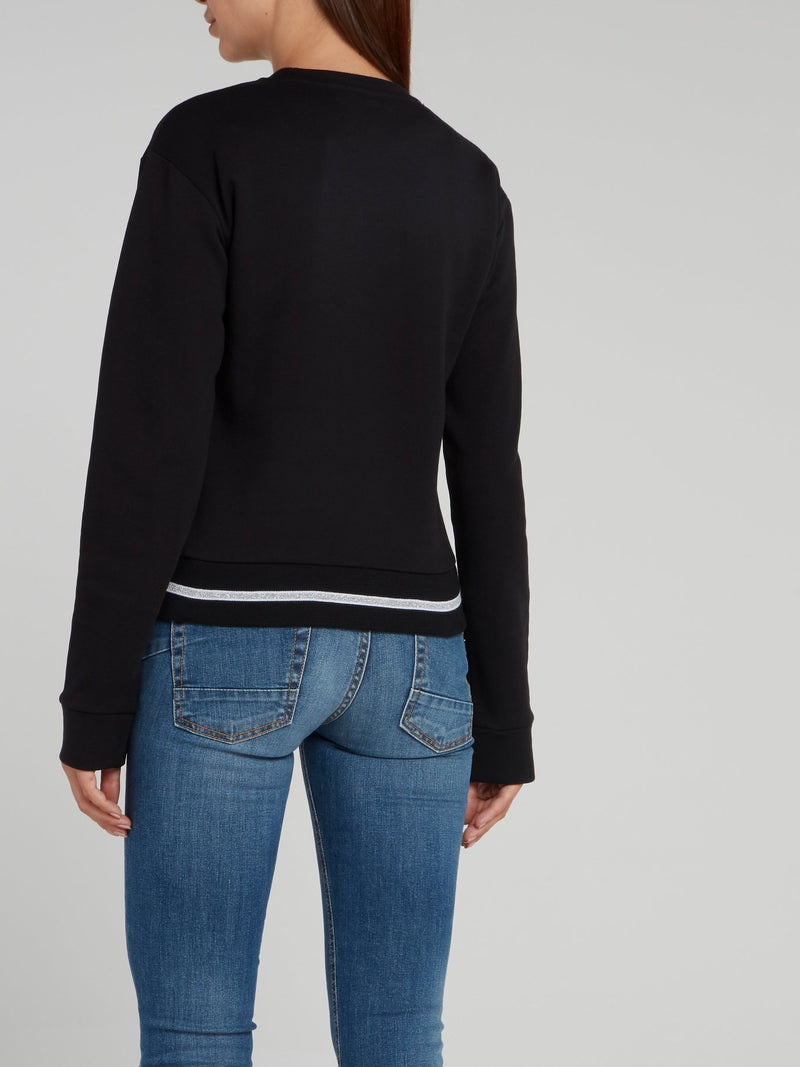 Black Embellished Side Slit Sweatshirt
