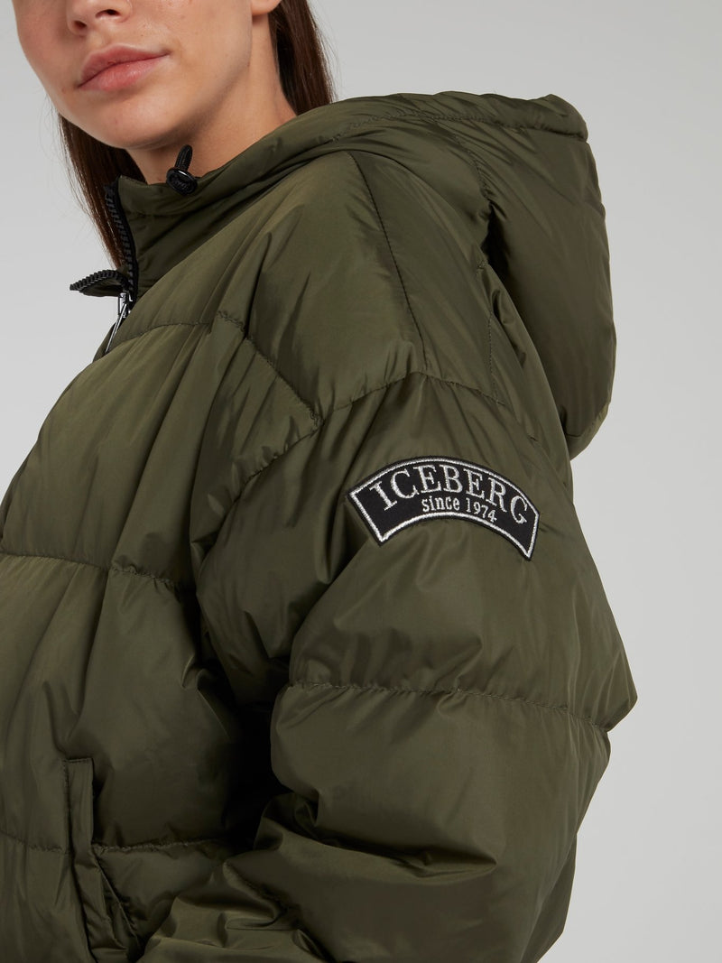 Olive Zip Up Puffer Jacket