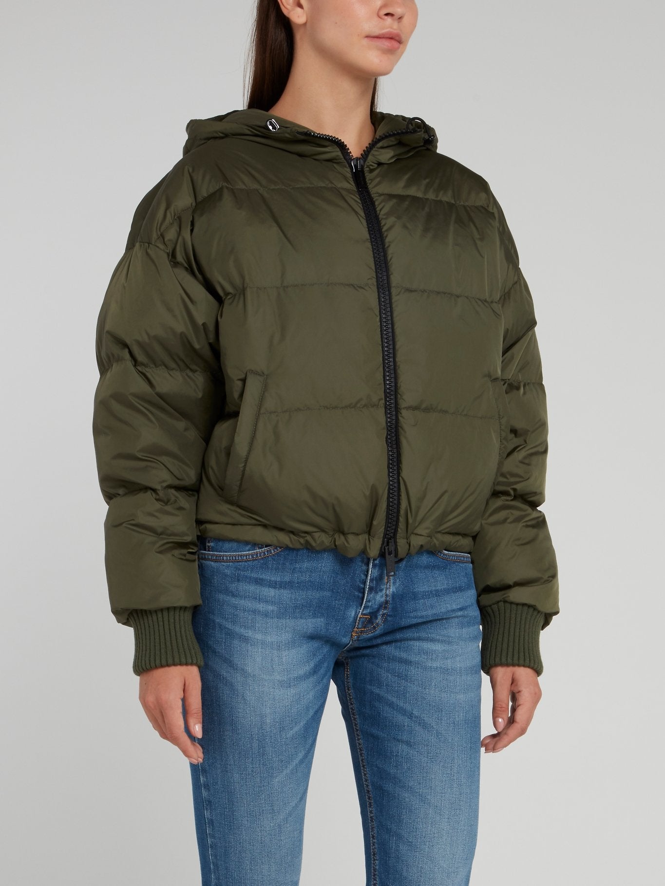 Olive Zip Up Puffer Jacket