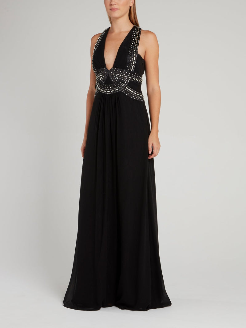Black Diamond Embellished Maxi Dress