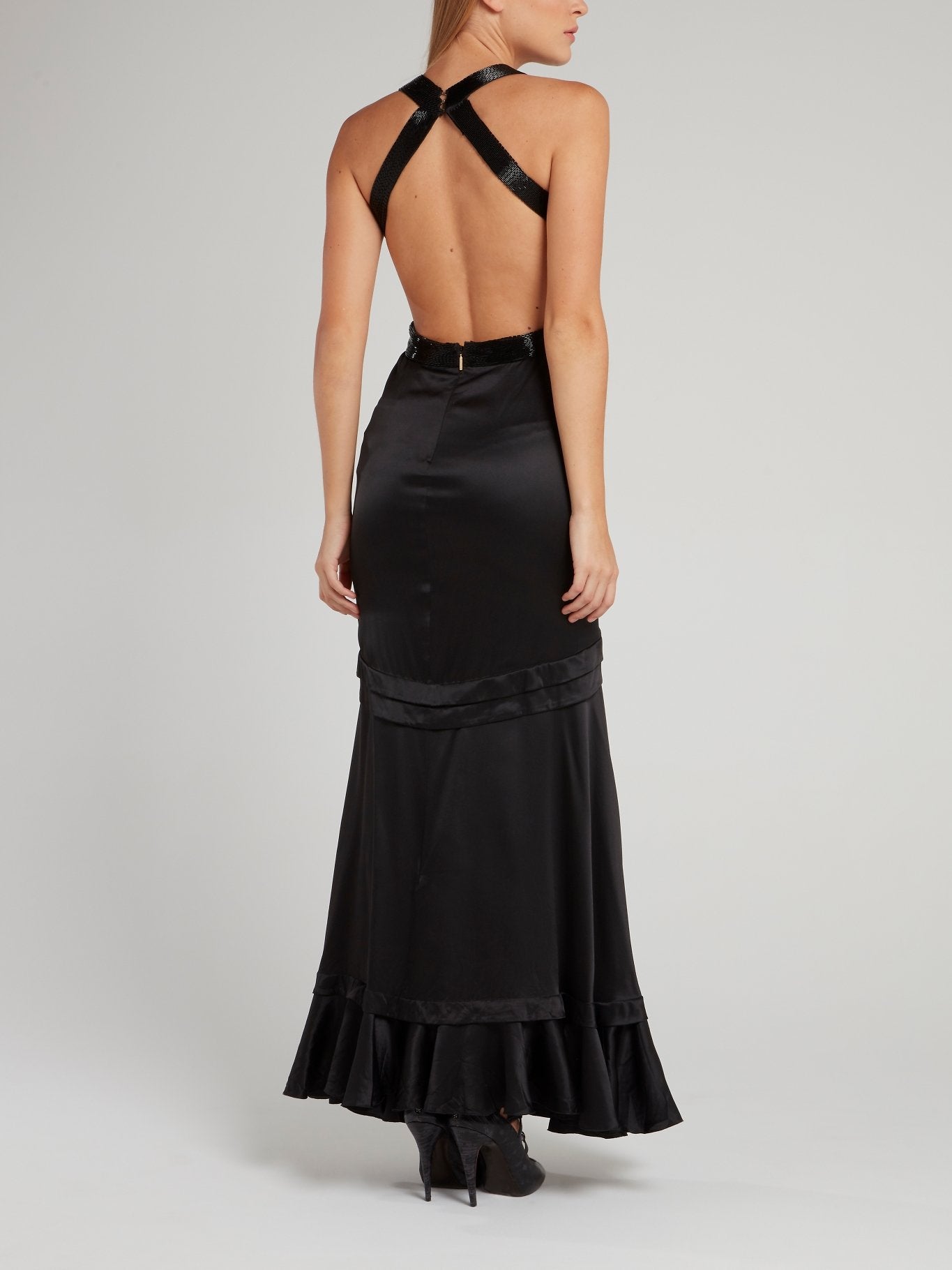 Black Embellished Halter Maxi Dress
