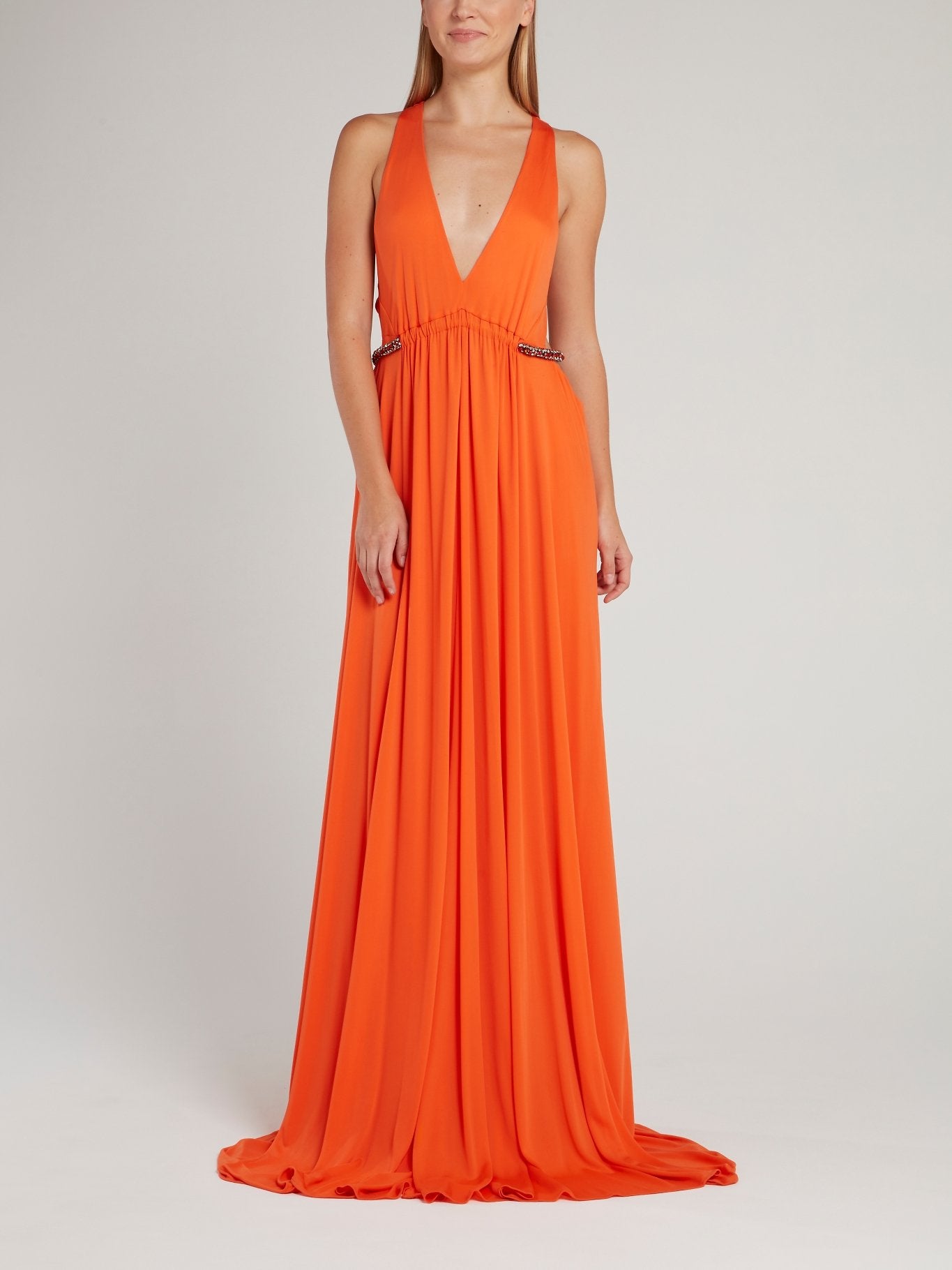 Orange Décolleté Flared Maxi Dress