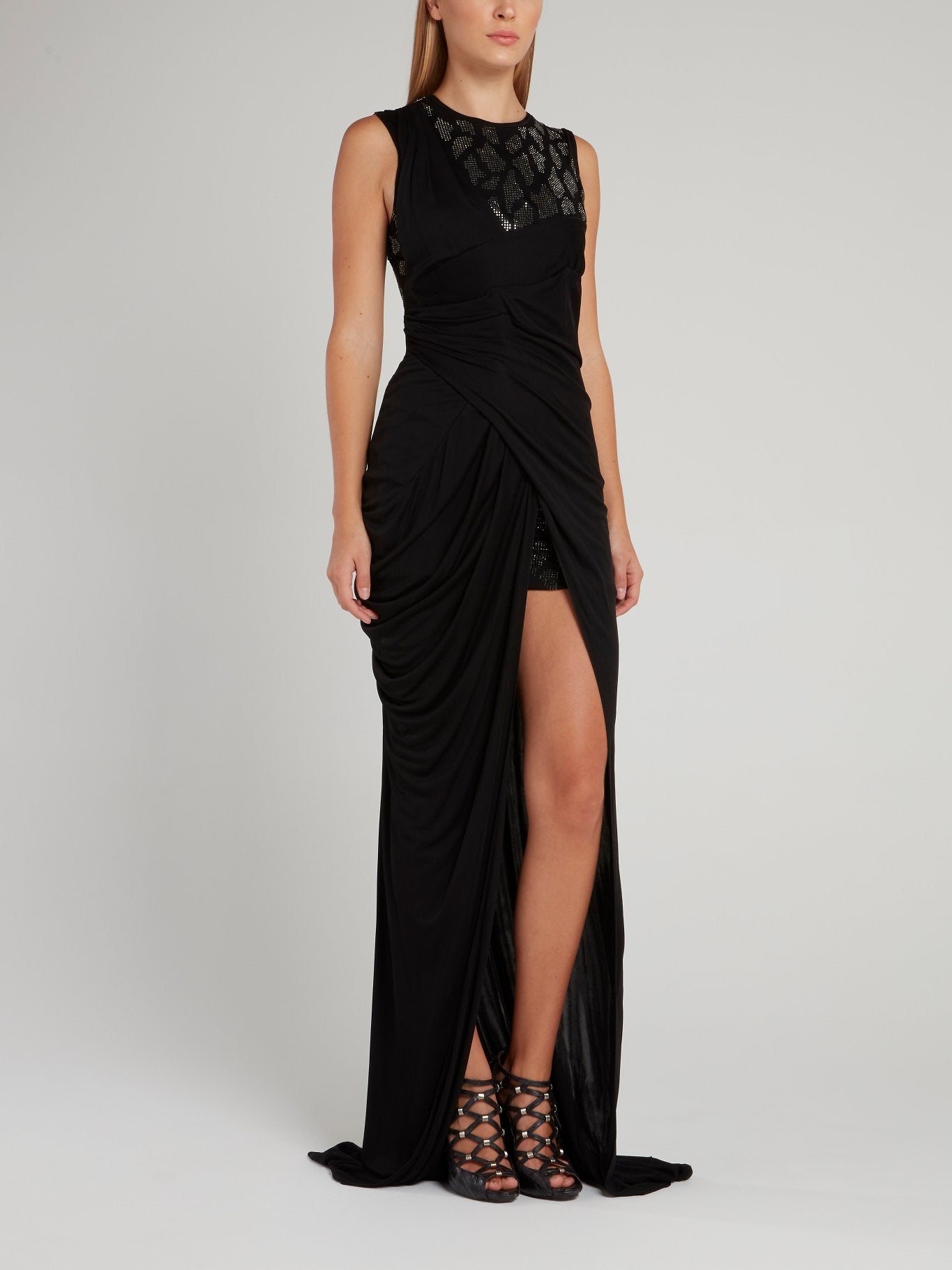 Black Thigh High Slit Maxi Dress