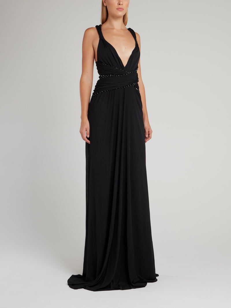 Black Embellished Dcollet Cross Back Maxi Dress Maison-B-More Global Store Black Embellished Dcollet Cross Back Maxi Dress Maison-B-More Global Store