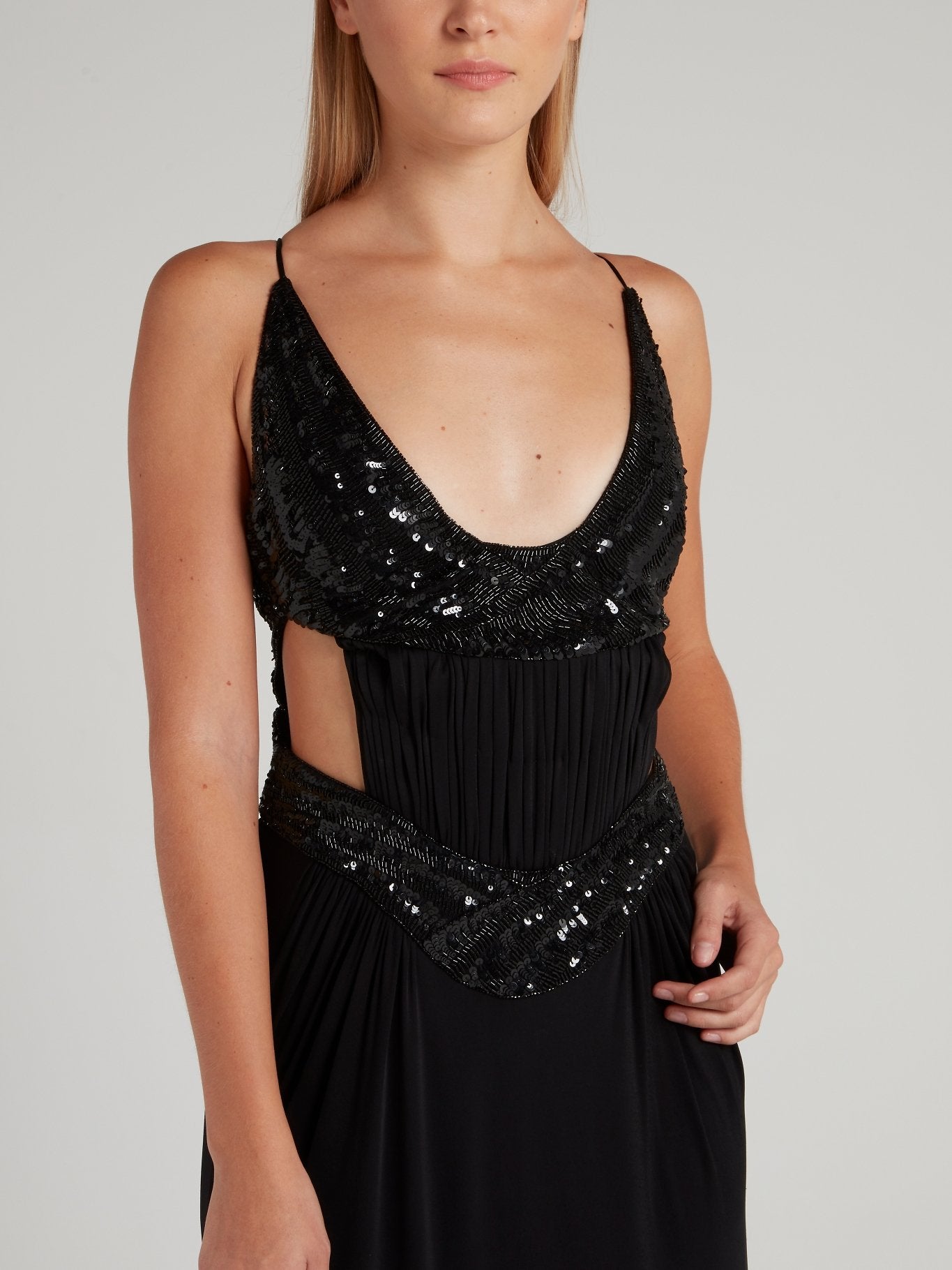 Black Embellished Backless Plunge Maxi Dress Maison-B-More Global Store Black Embellished Backless Plunge Maxi Dress Maison-B-More Global Store