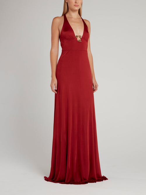 Красное платье-макси с вырезом халтер