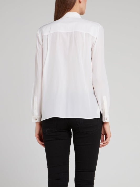 White Lace Up Long Sleeve Top