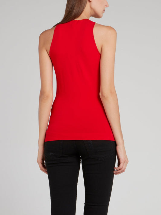 Red Criss Cross Plunge Tank Top
