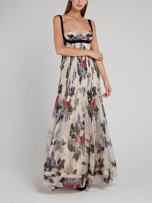 Расклешенное платье-макси с цветочным принтом и завышенной талией