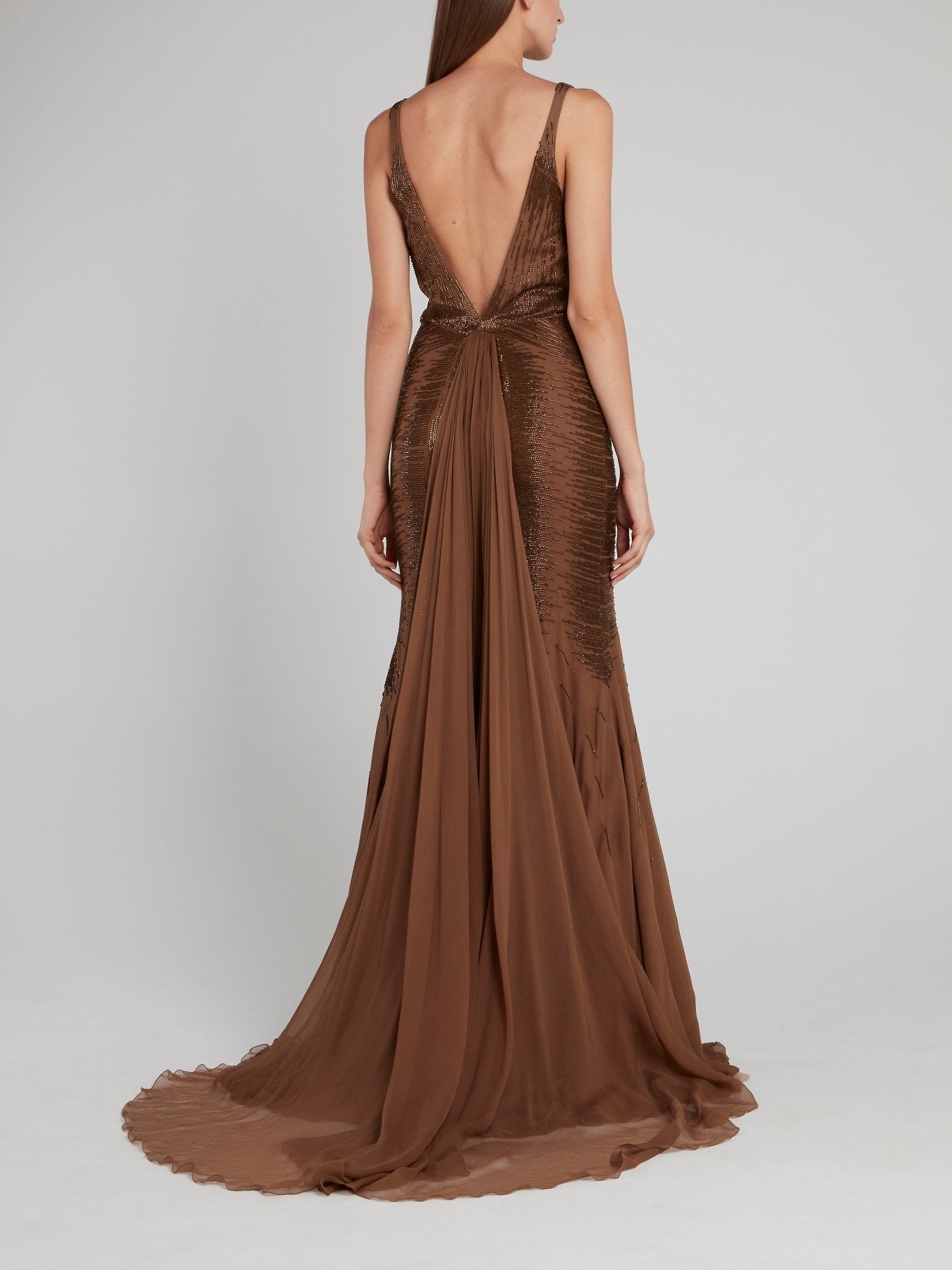 Brown Embellished Plunge Maxi Dress Brown Embellished Plunge Maxi Dress