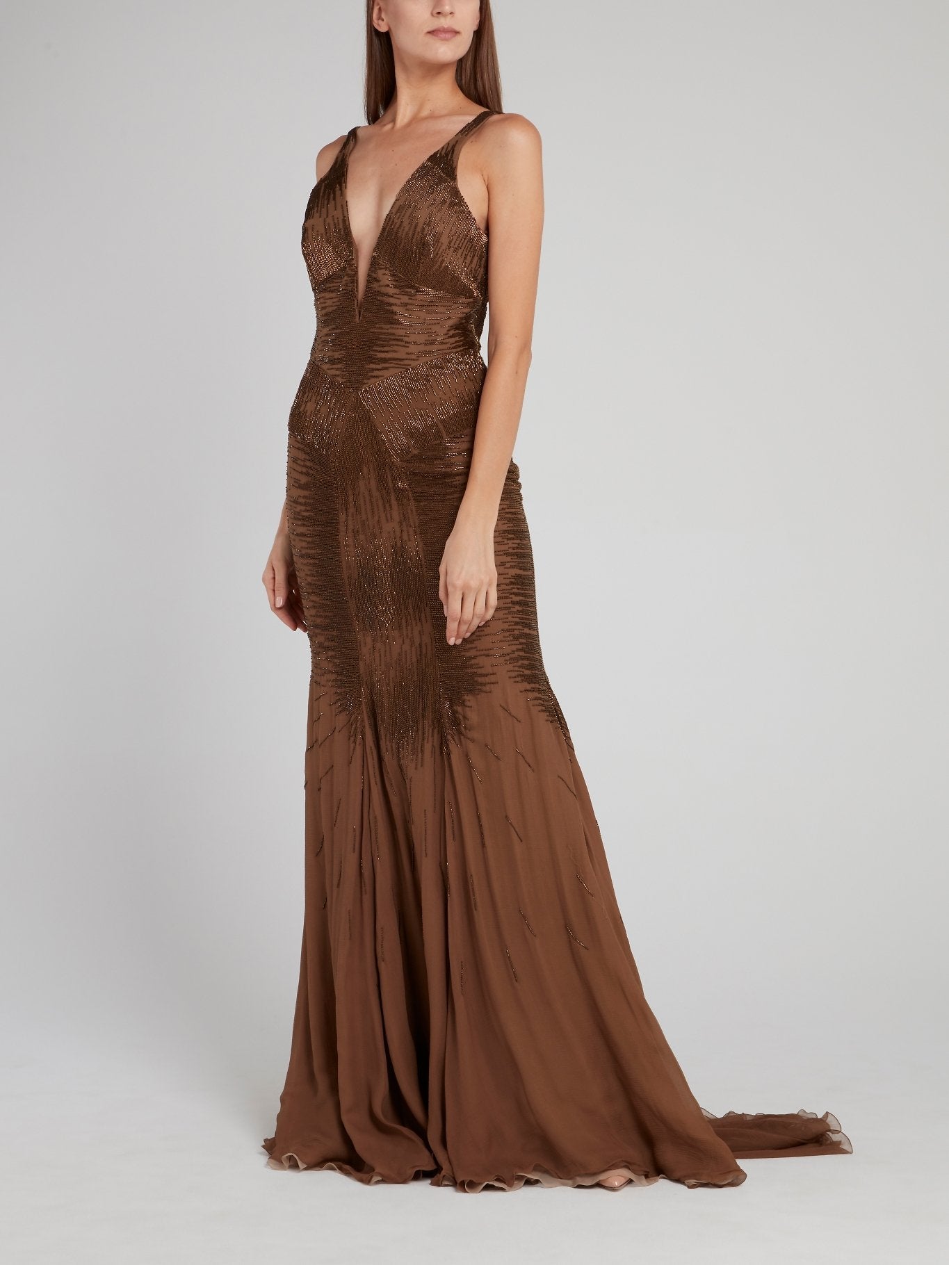 Brown Embellished Plunge Maxi Dress – Maison-B-More Global Store