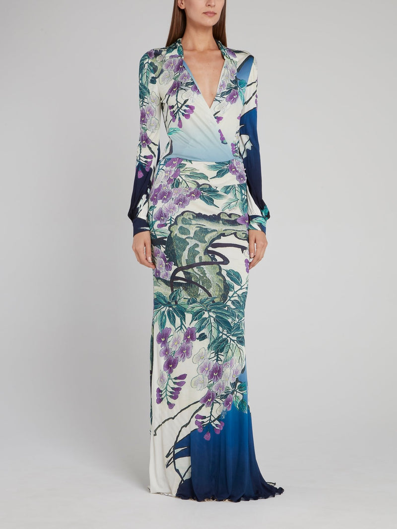 Floral Print Bishop Sleeve Maxi Dress