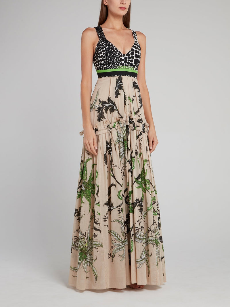 Floral Print Pleated Empire Maxi Dress