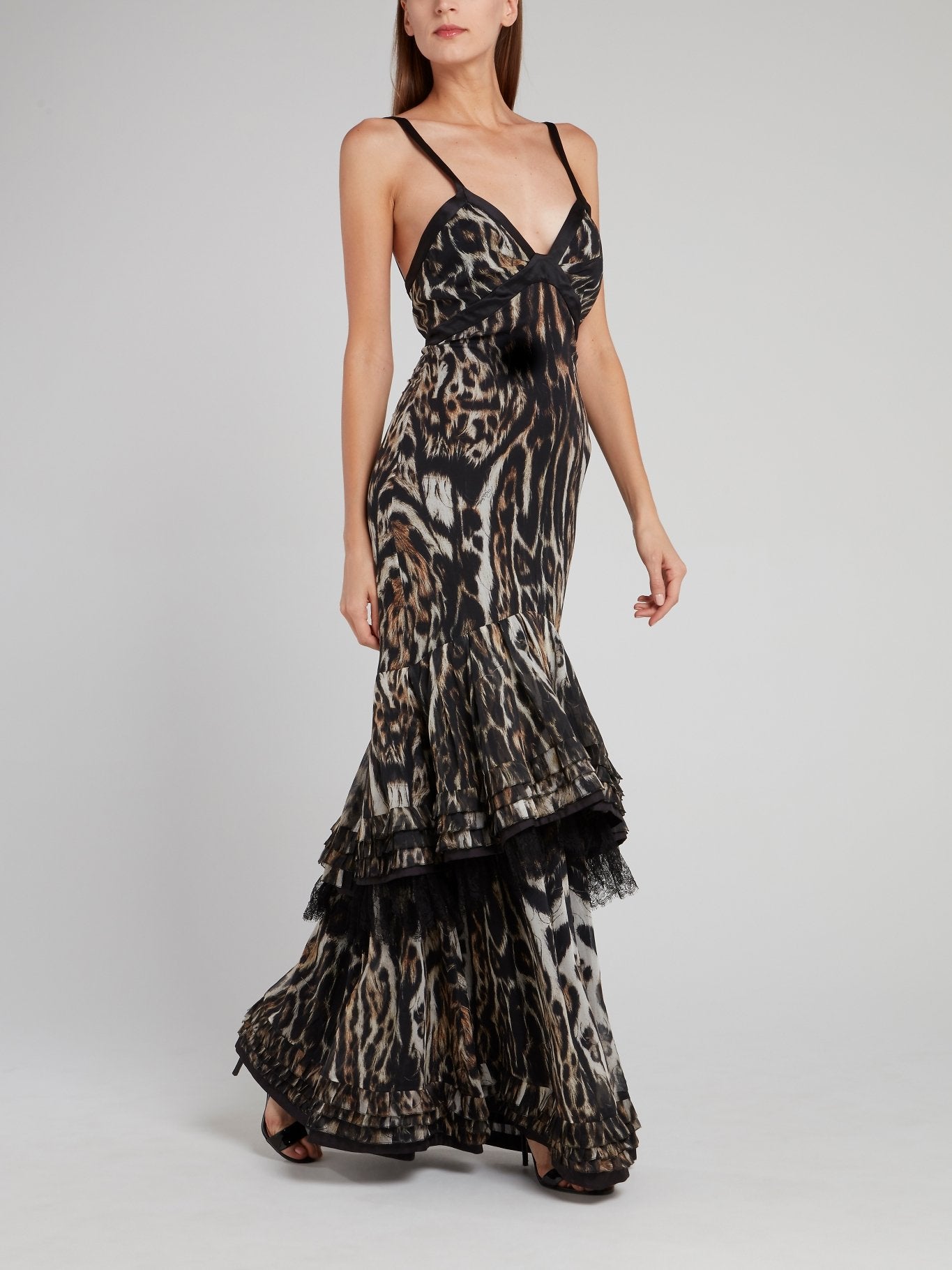 leopard tiered maxi dress Tiered Maxi Dress with Smocked Bodice in Leopard Print M