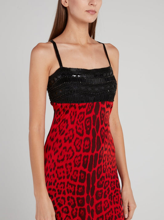 Beaded Bodice Leopard Print Mini Dress