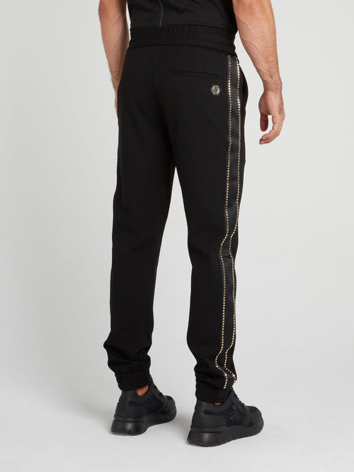 Black with Gold Studded Side Stripe Jogging Trousers