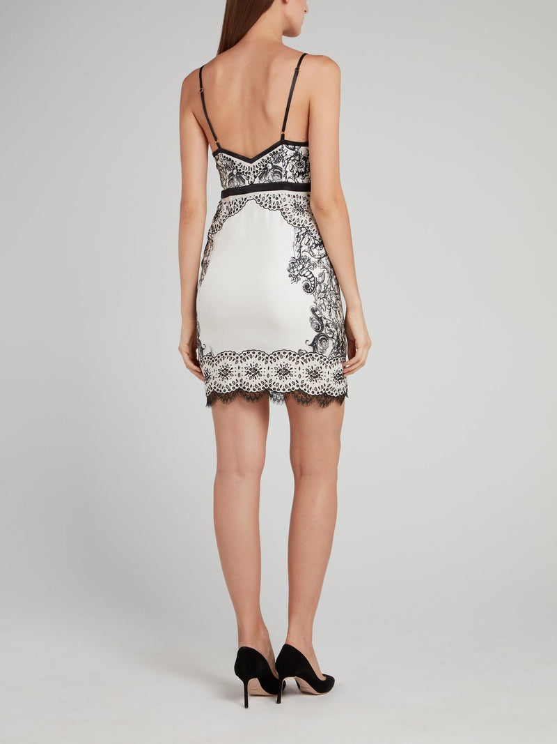 White Contrast Lace Trim Mini Dress