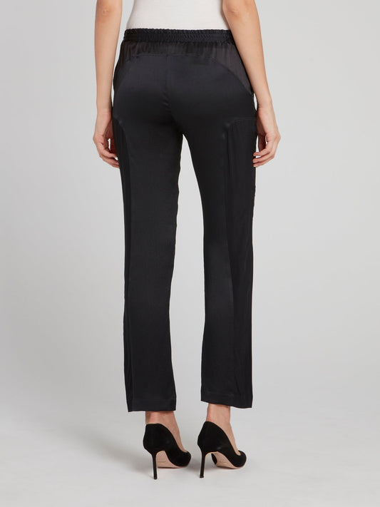 Черные прямые брюки из сатина со вставками