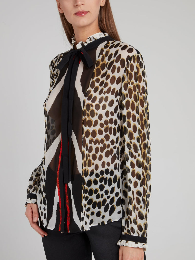 Leopard Print Bow Collar Chiffon Blouse