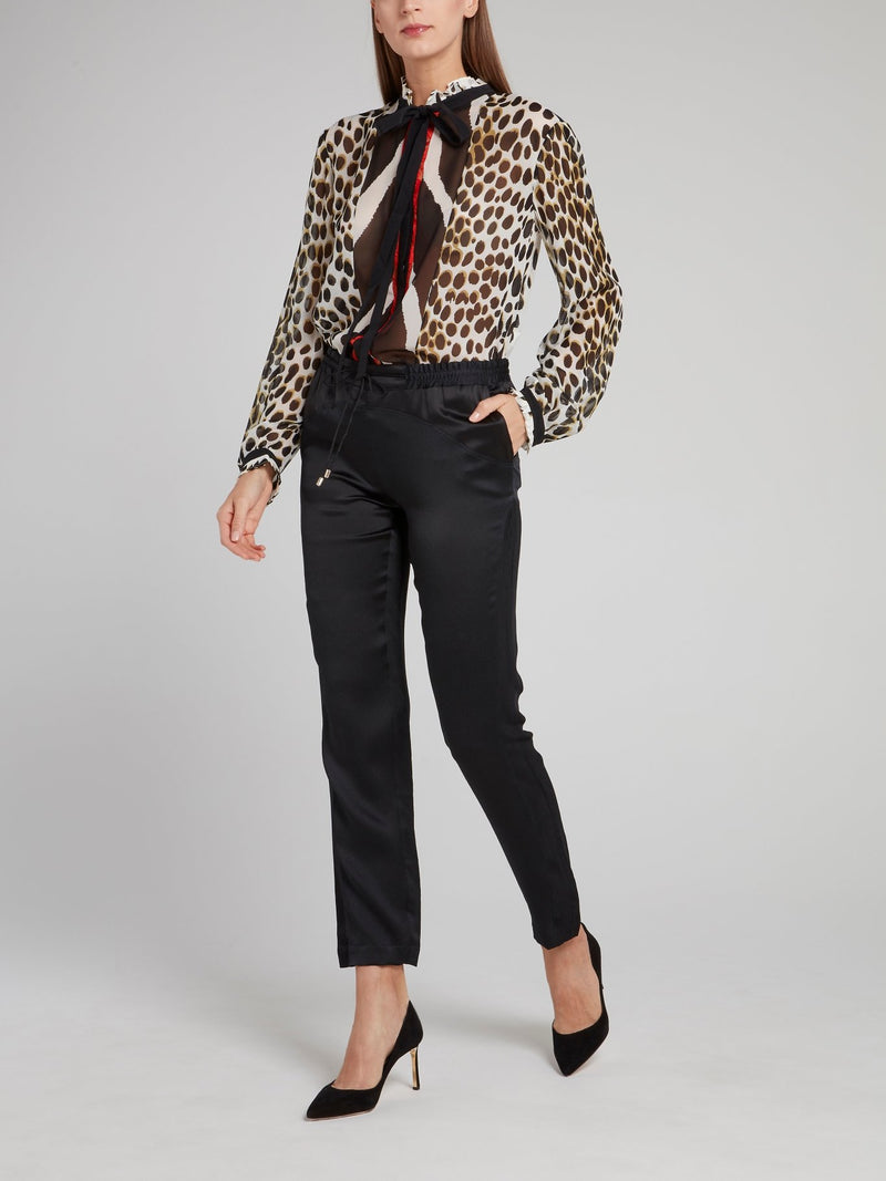 Leopard Print Bow Collar Chiffon Blouse