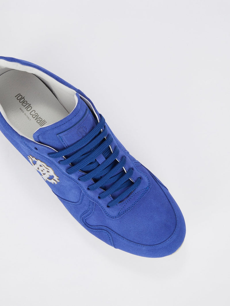 Blue Logo Appliquéd Suede Sneakers