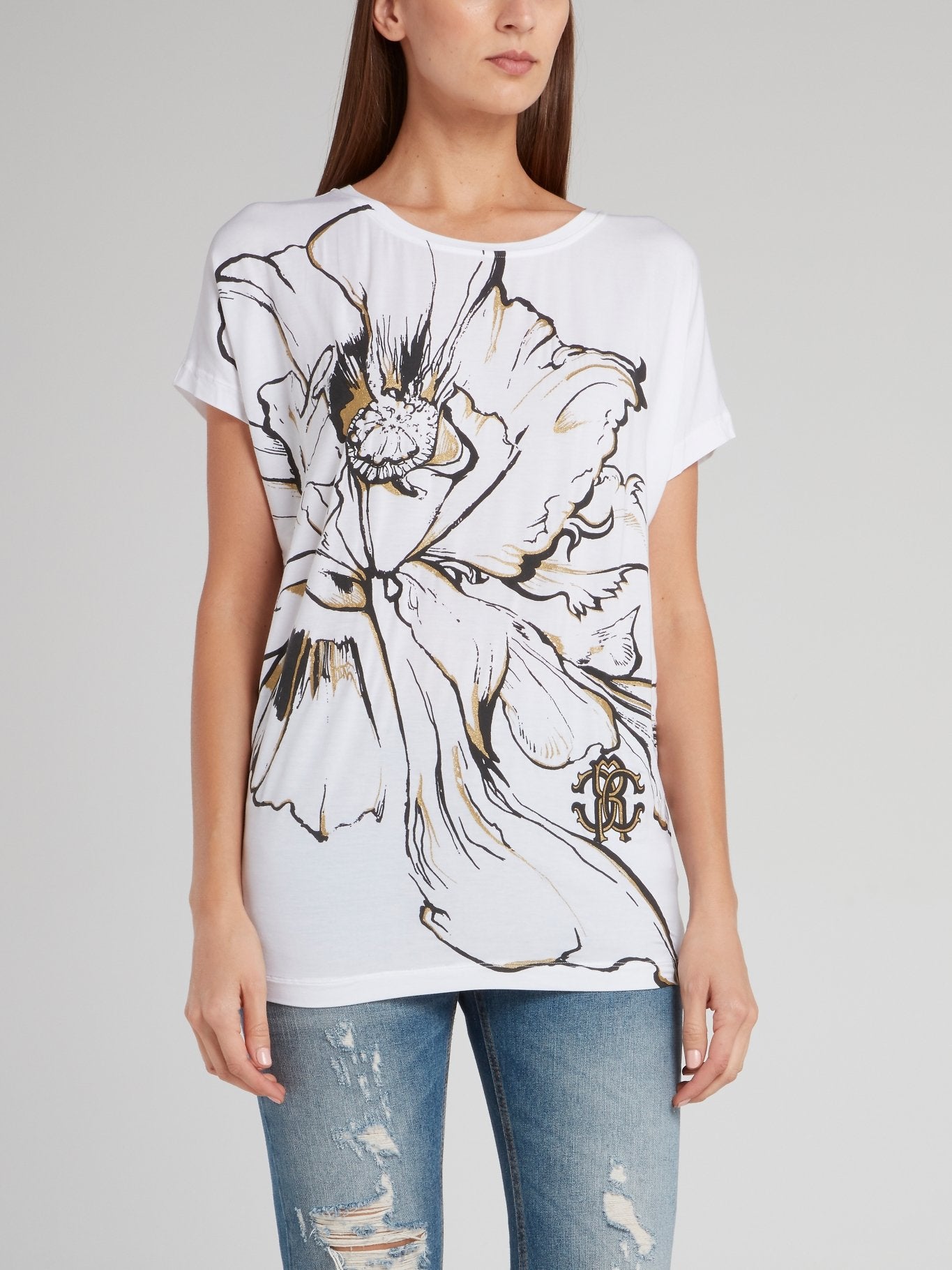 White Flower Print Short Sleeve T-Shirt