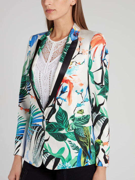 Floral Printed Notched Collar Blazer