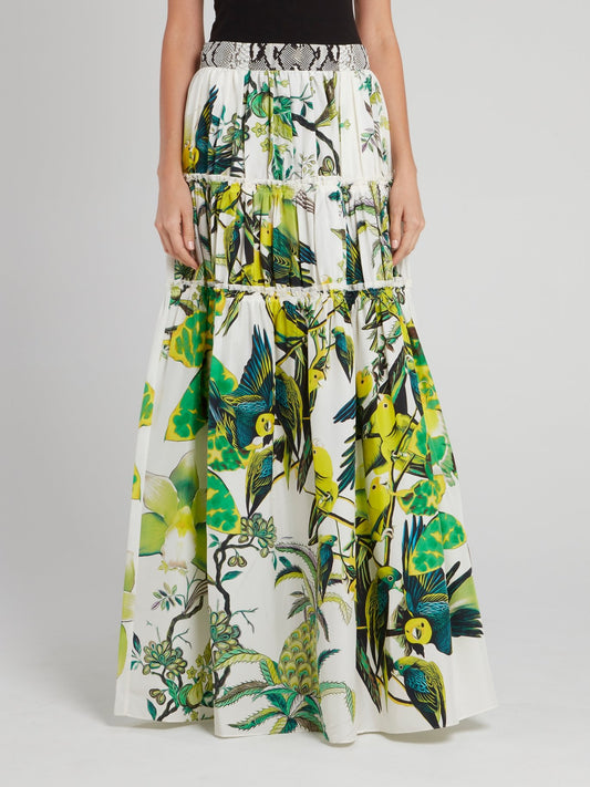 Tiered Flora and Fauna Maxi Skirt