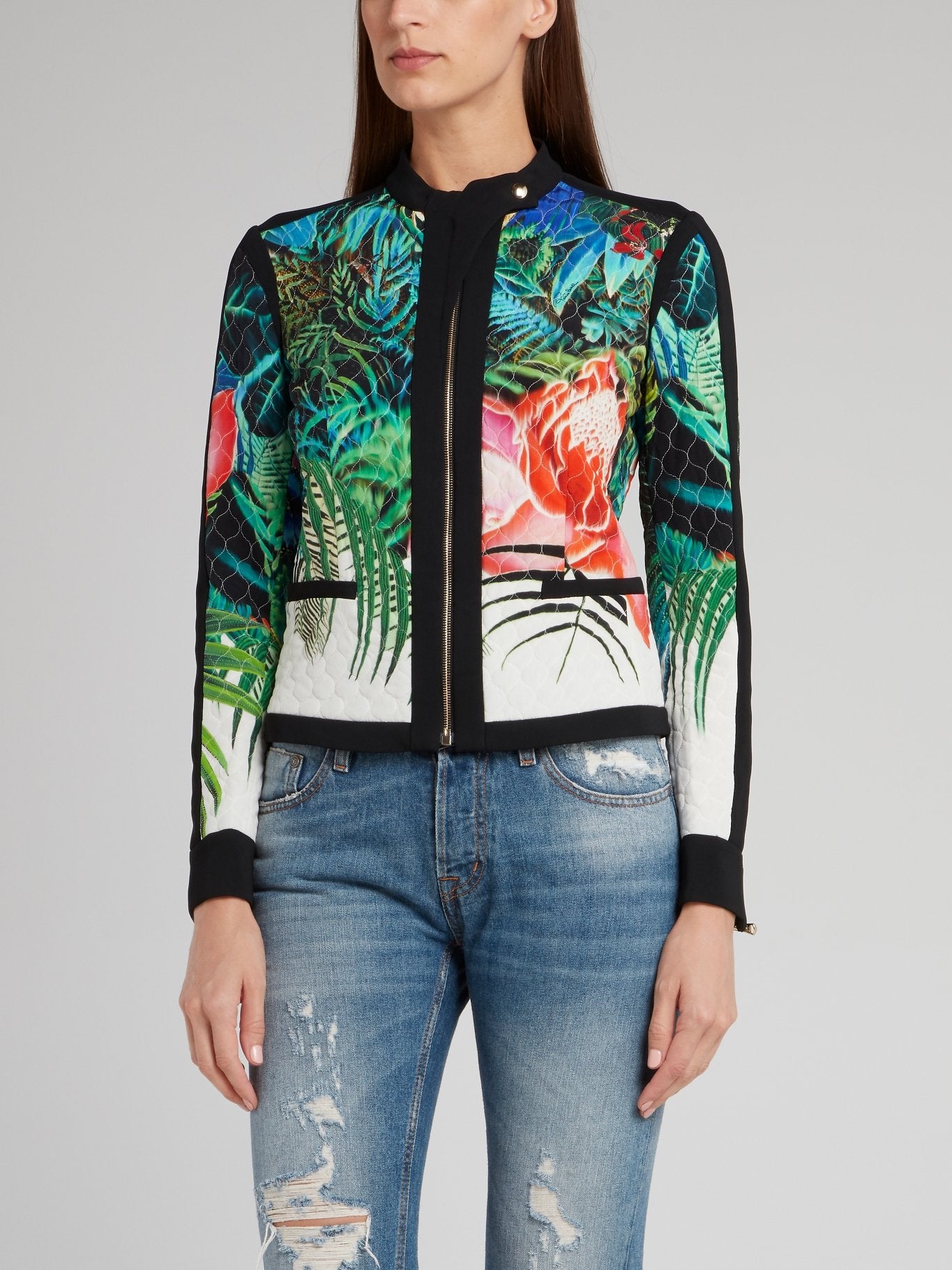 Tropical Print Zip Up Jacket