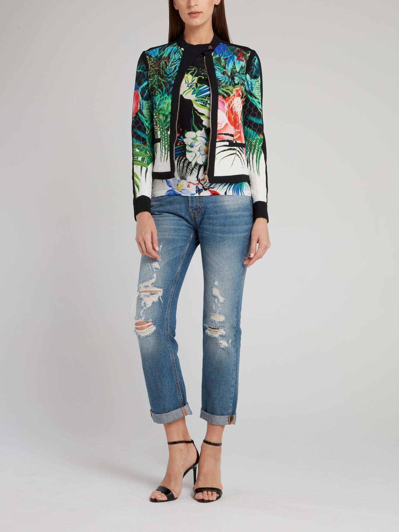 Tropical Print Zip Up Jacket