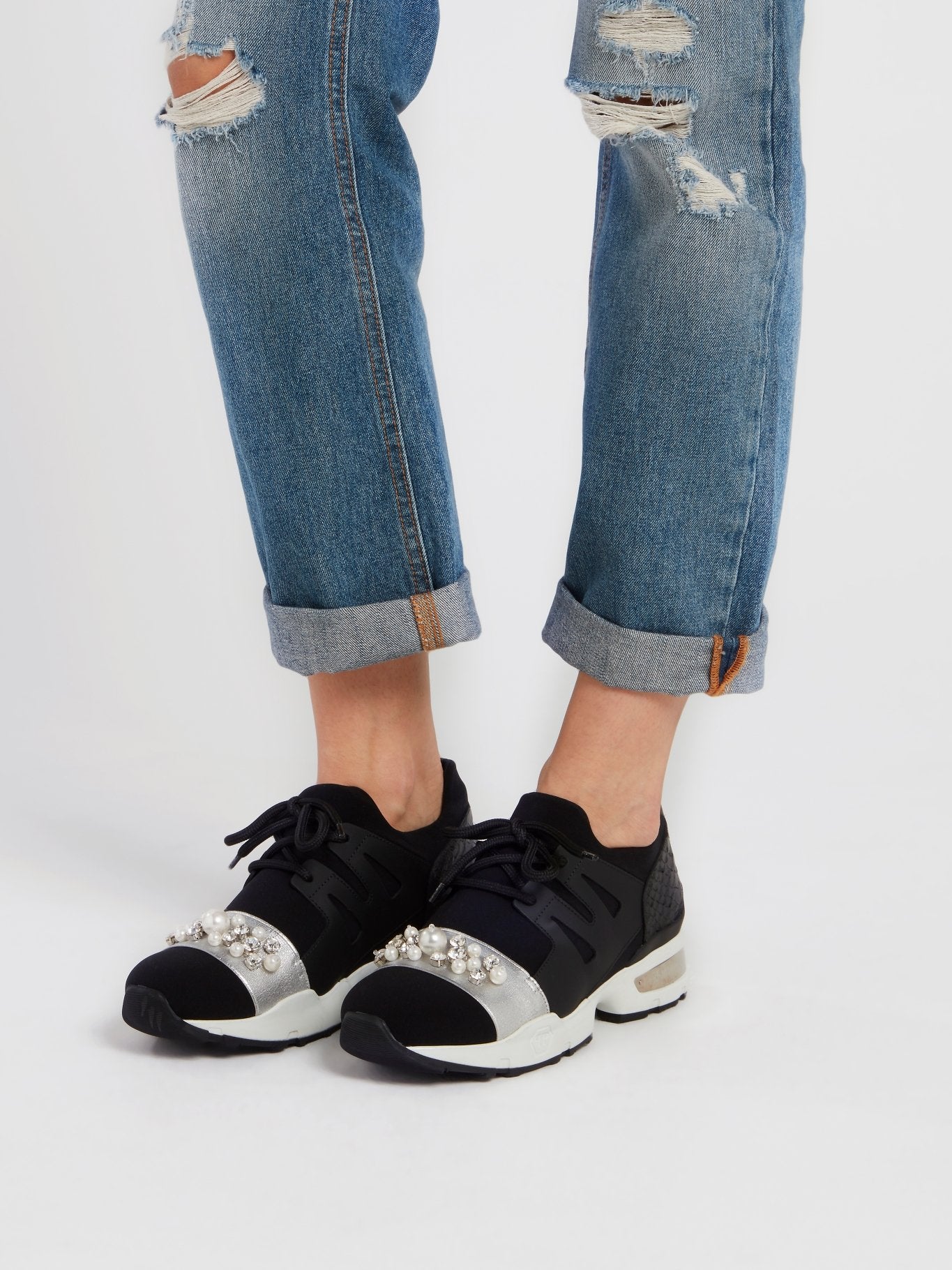 Black Pearl Embellished Low Top Sneakers