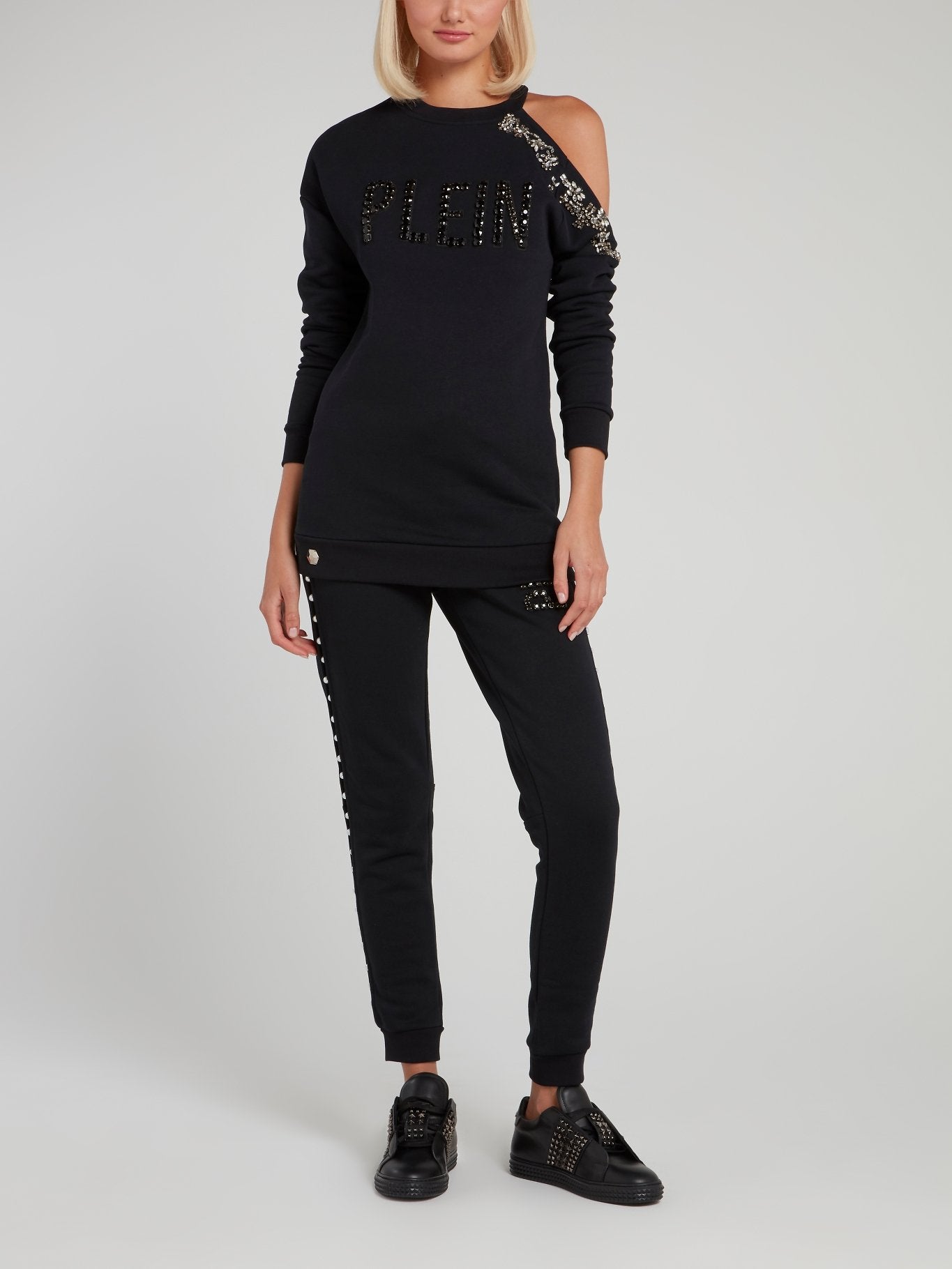 Shop Philipp Plein Black Pearl Embellished Track Trousers Online