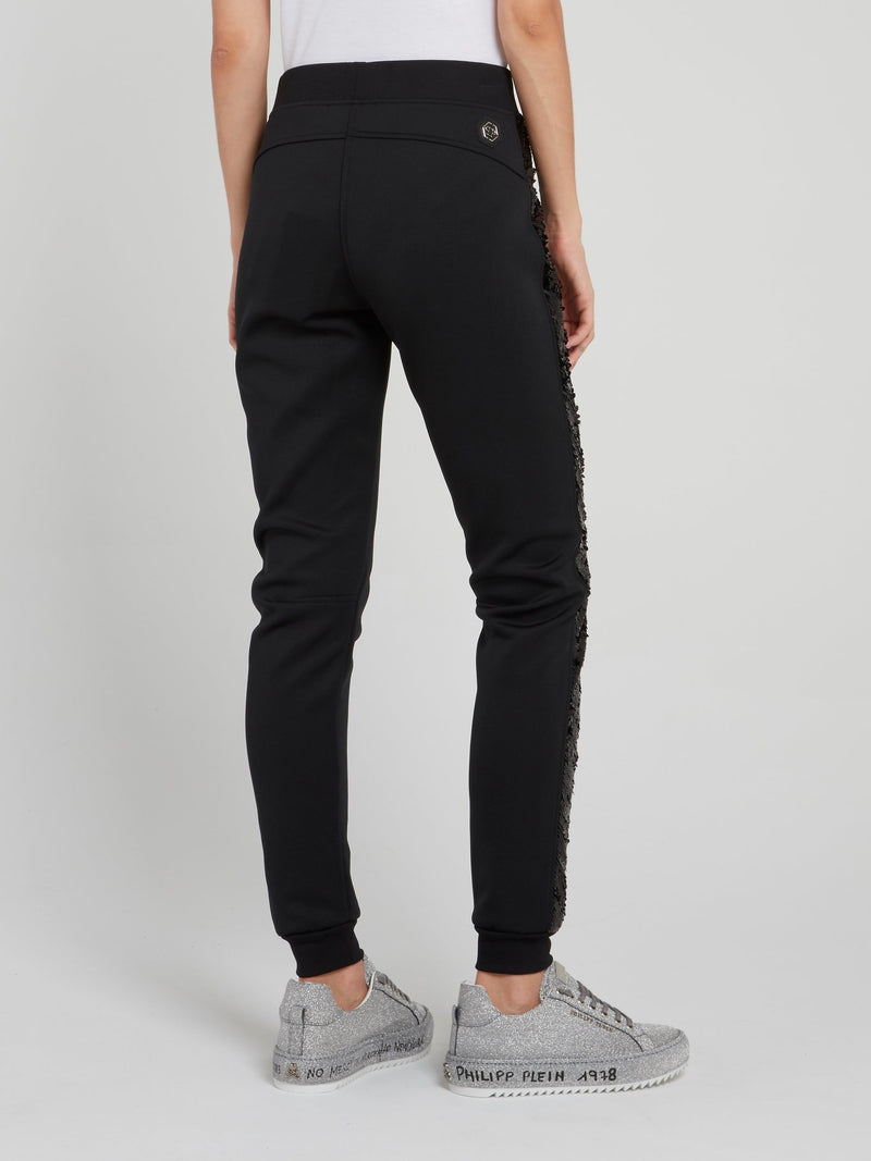 Black Sequin Side Stripe Jogging Trousers