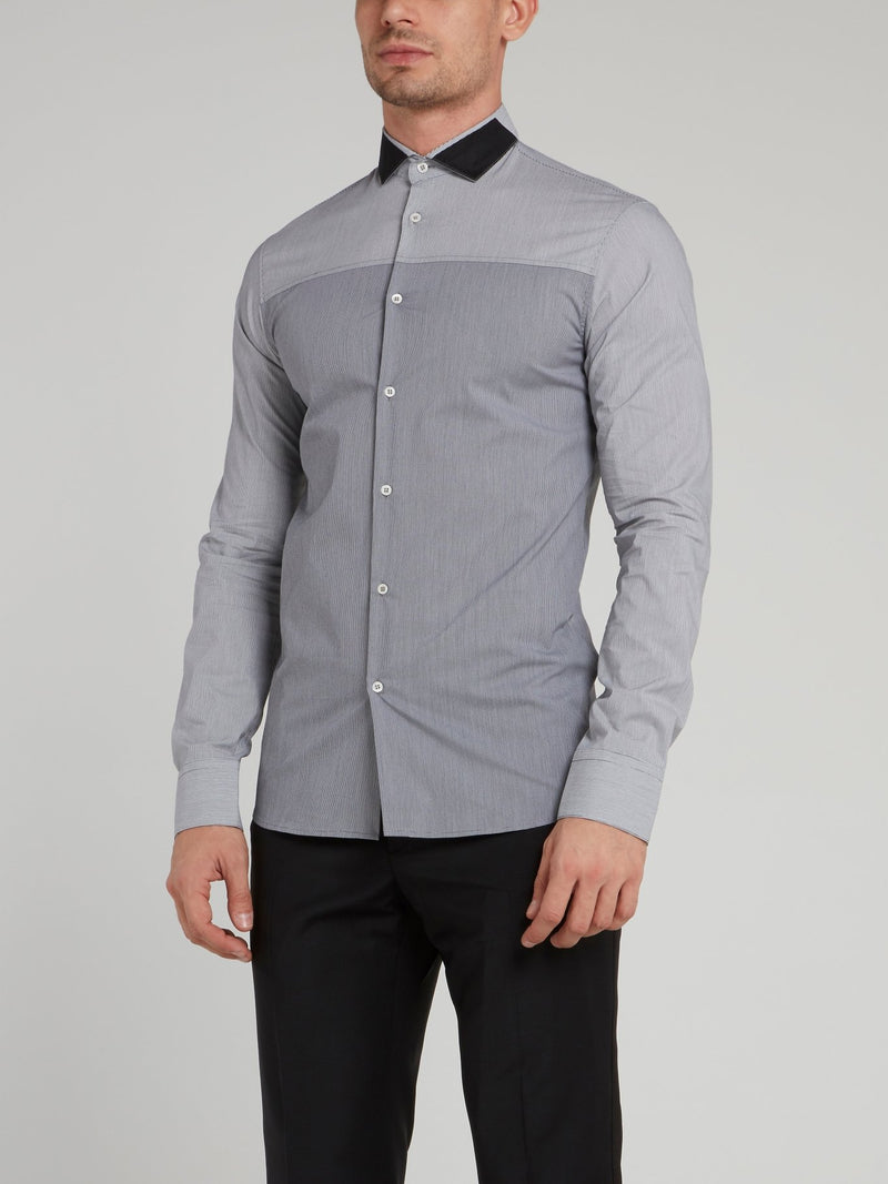 Grey Pinstripe Long Sleeve Shirt