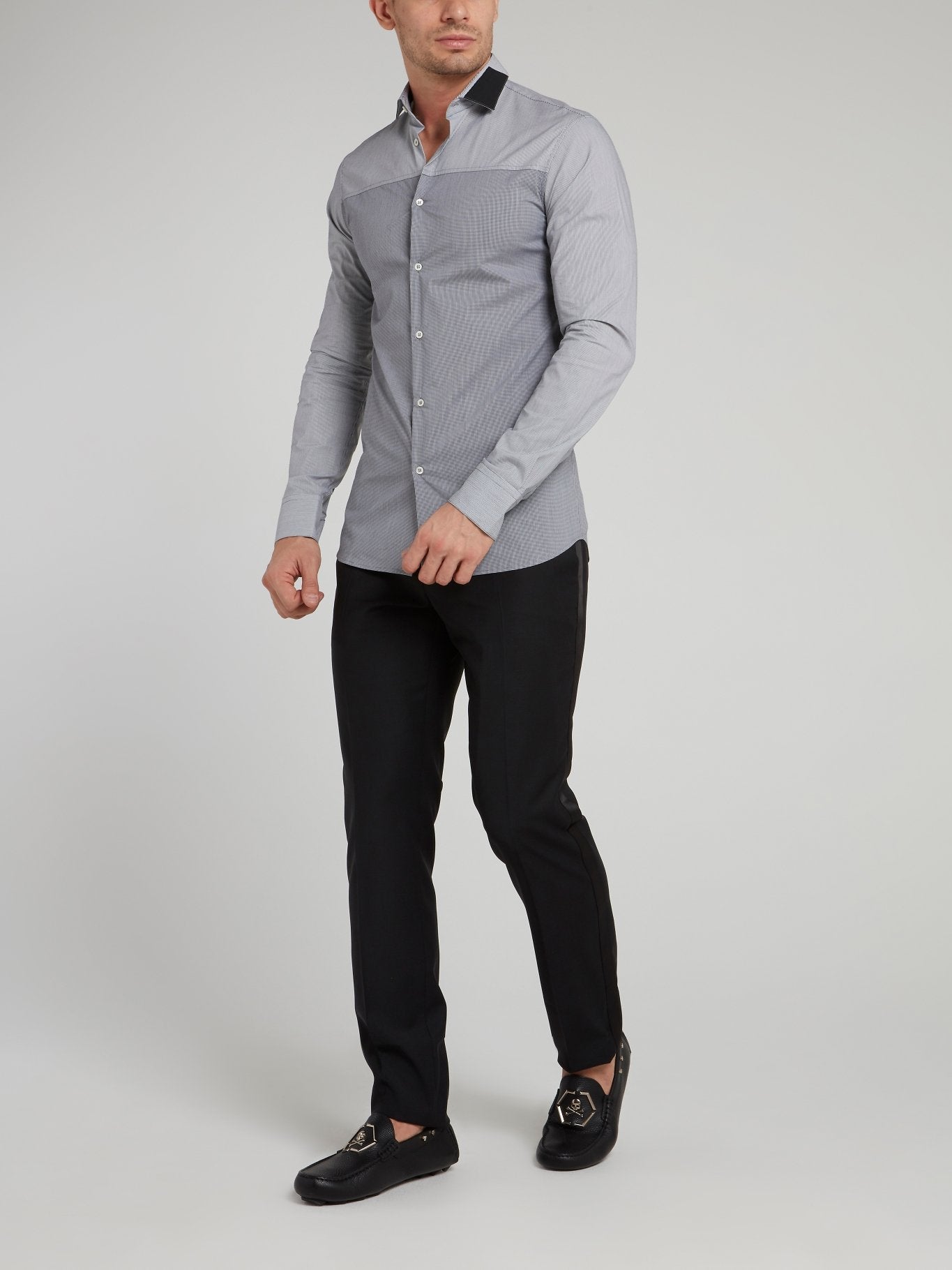 Grey Pinstripe Long Sleeve Shirt