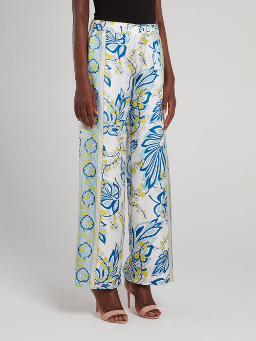 Широкие брюки с синим цветочным принтом