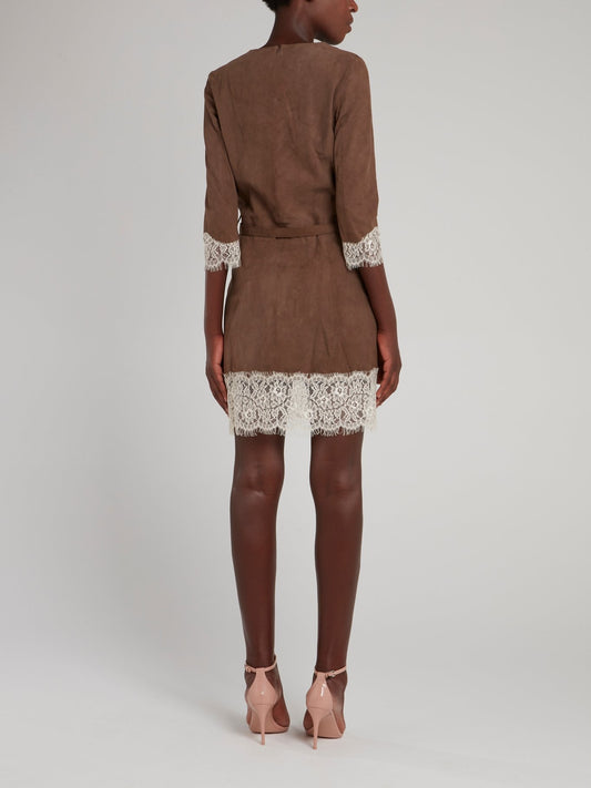 Brown Lace Hem Mini Dress