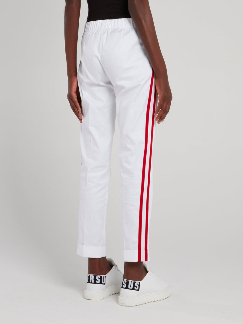 White Waistband Side Stripe Track Pants