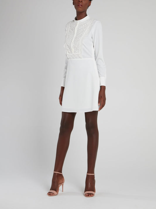 White Lace Bib Mini Dress