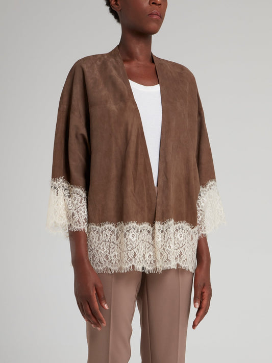 Brown Lace Hem Jacket