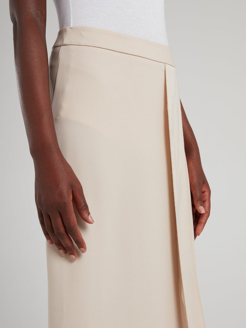 Beige Asymmetric Midi Skirt