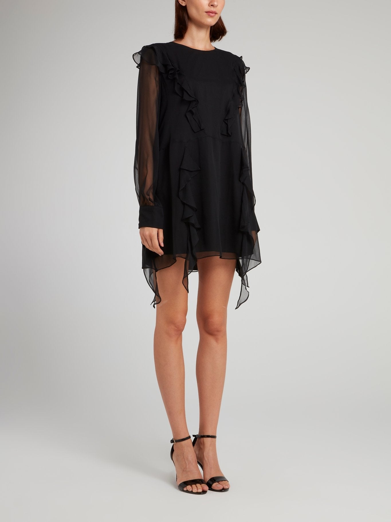 Thomas Wylde Black Mesh Panel Ruffle Mini Dress L / Black