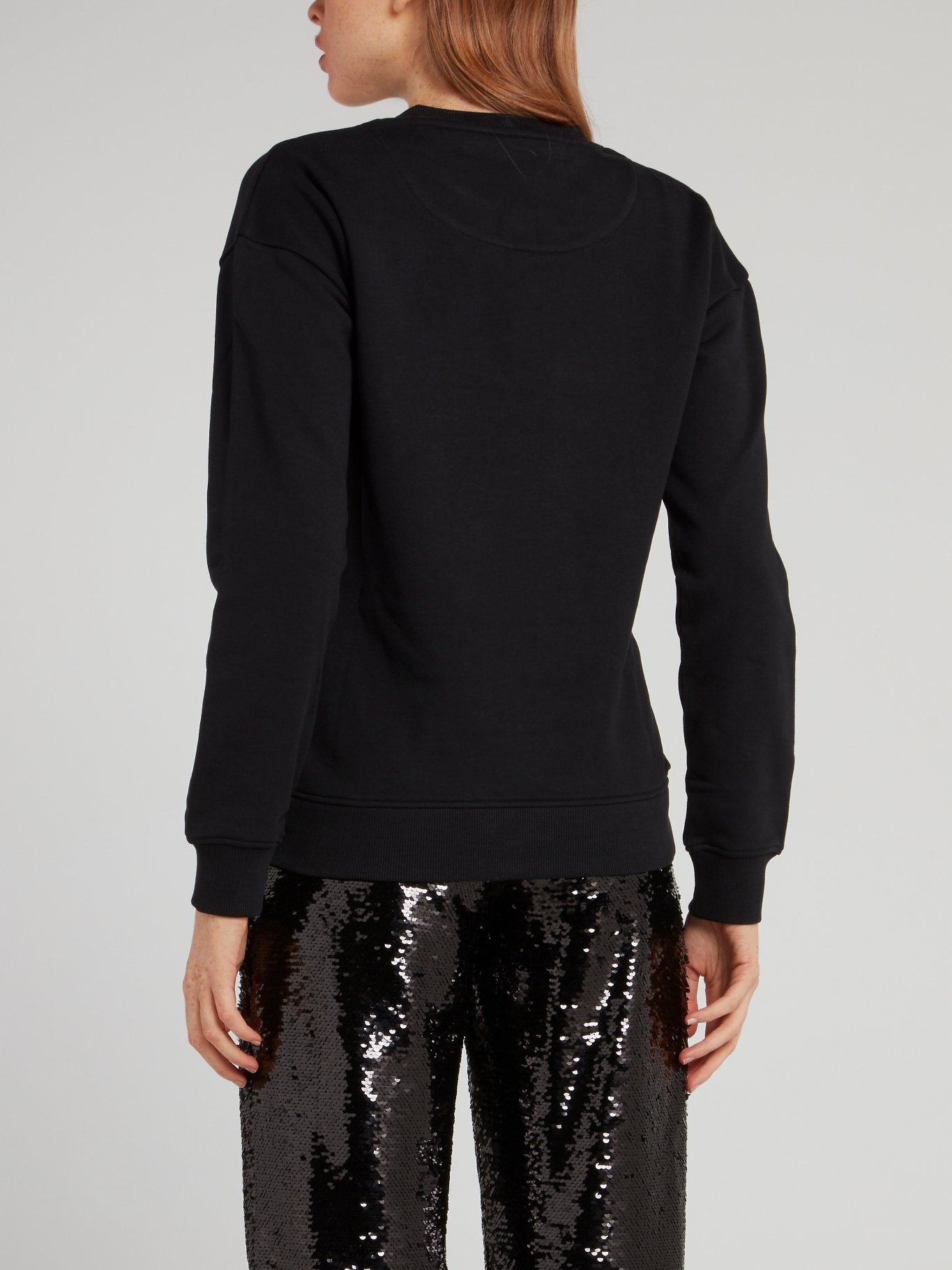 Black Sequin Embellished Cotton Sweatshirt