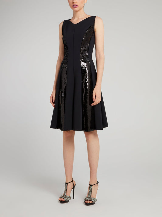 Teresita Black Sequin Panel Midi Dress