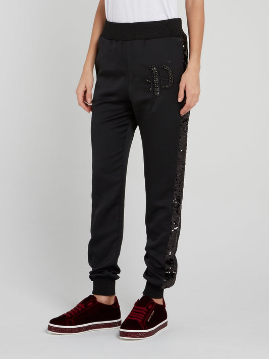 Black Sequin Panel Jogging Trousers