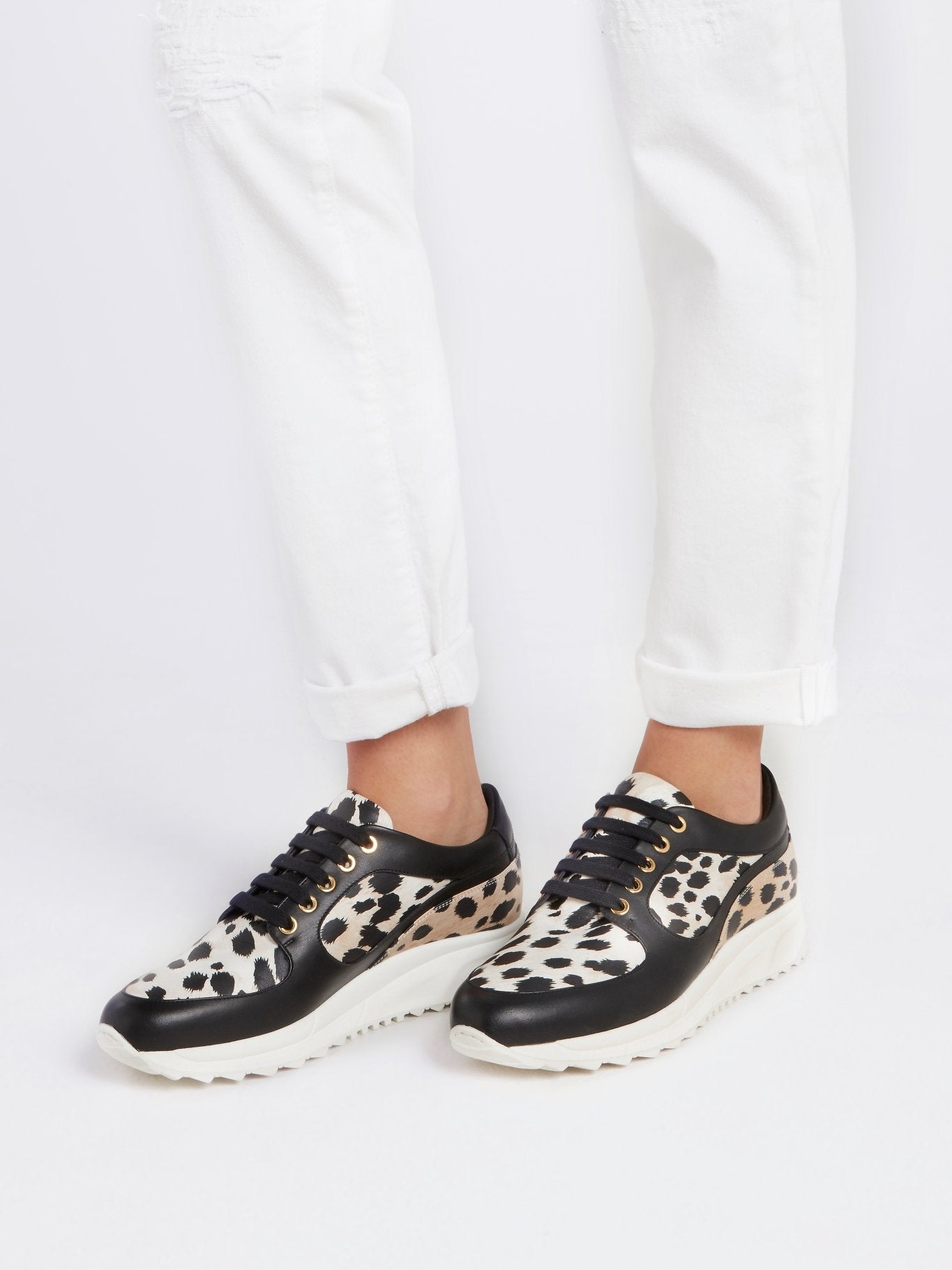 Leopard Panel Lace Up Sneakers