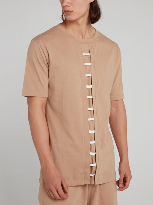 Beige Straight String Panel T-Shirt