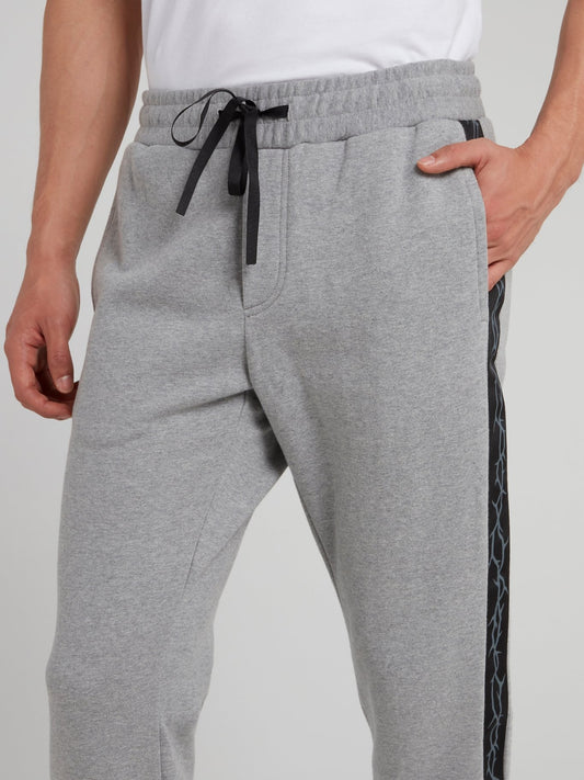 Grey Side Print Knitted Track Pants
